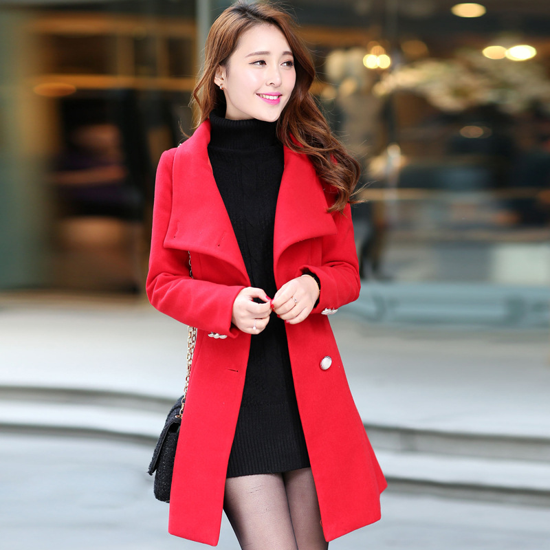 2013秋冬韩版女装<em>毛呢大衣</em>女<em>长款</em>修身呢子大