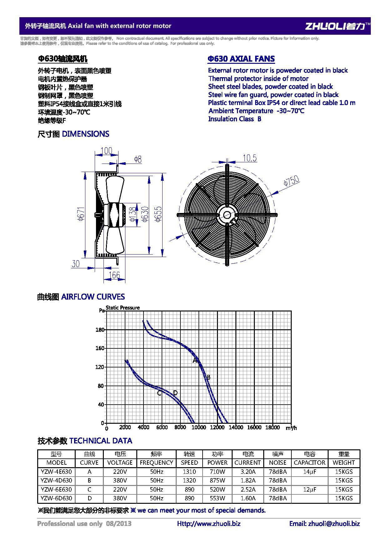 外转子轴流风机630技术参数表