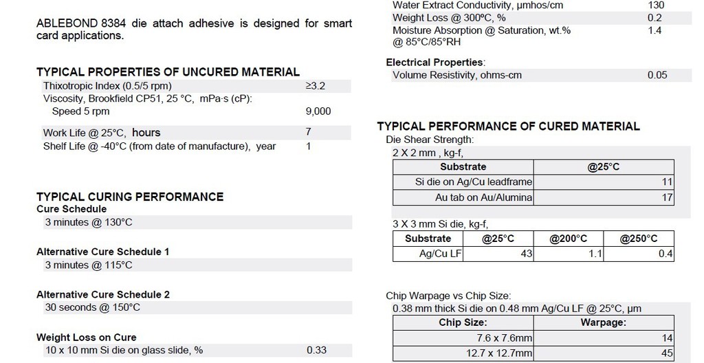 智能卡片专用封装胶 汉高ABLESTIK 8384图片