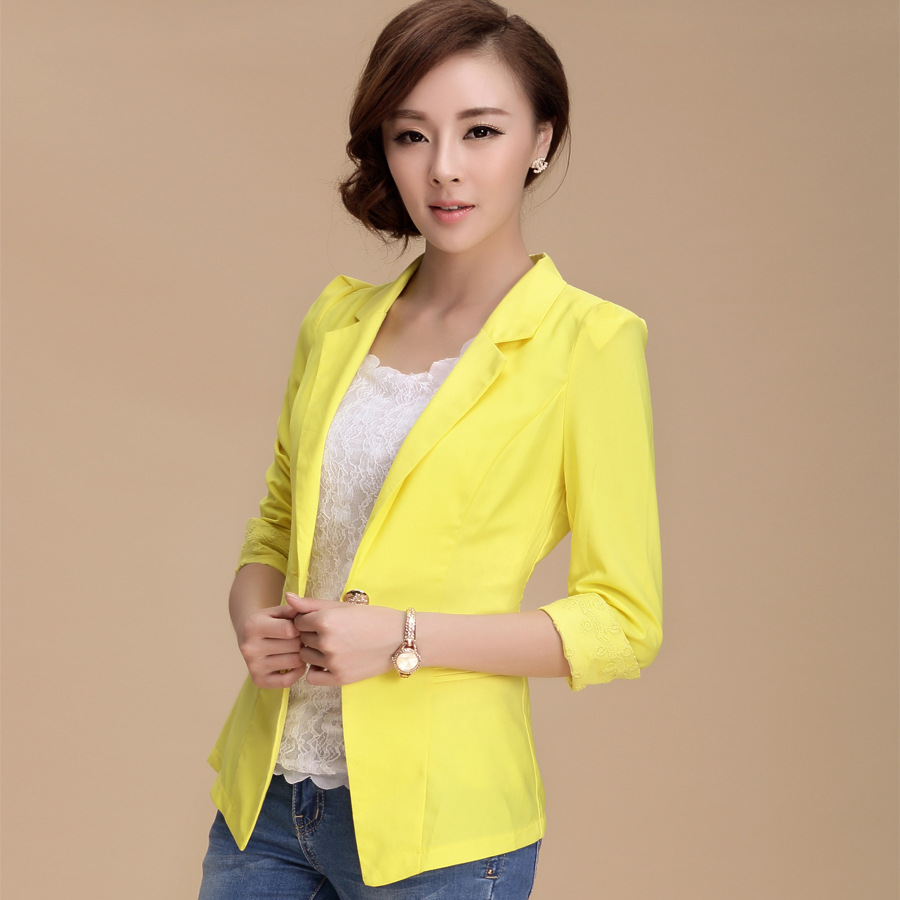 实拍<em>韩版女装</em>2013<em>新款小西服</em> 女糖果色七分袖