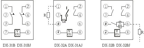 dx-30 系列信号继电器内部接线图(正视图)