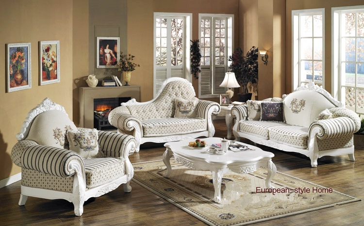【美乐乐家具 欧式田园白色雕刻布艺沙发】