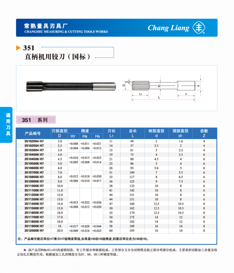 【常熟丰牌】直柄机用铰刀(规格单价见产品说明)