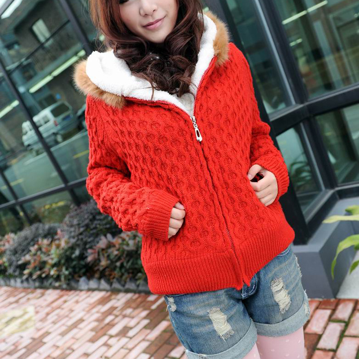 2013秋冬<em>加绒</em>加厚<em>毛衣</em>外套 女韩版 <em>开衫</em> <em>修身</em>显