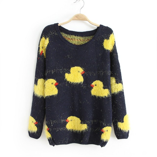 2013<em>秋冬装新款女装</em>羊毛衫小黄鸭马海毛<em>毛衣</em>