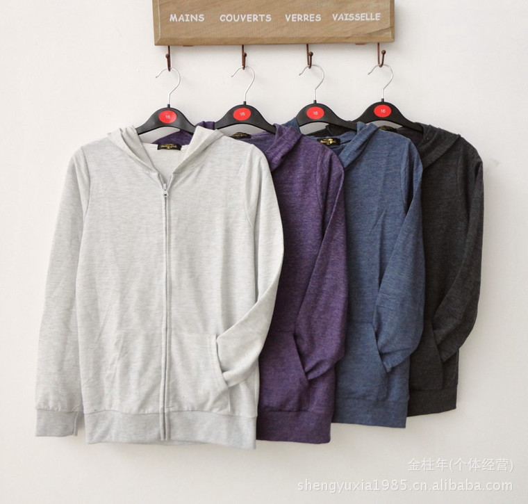 外贸女装连帽<em>开衫</em>薄<em>外套</em> 纯棉毛圈<em>卫衣女长袖</em>