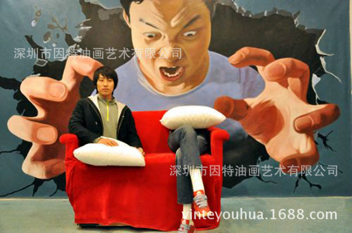 纯手工3D油画高端墙绘彩绘地画逼真写实3D立体画