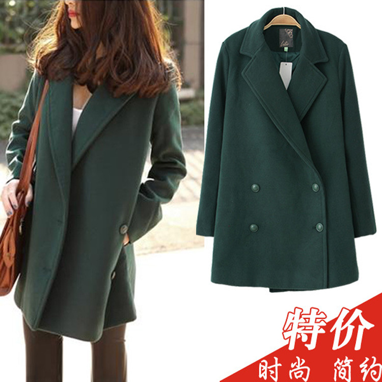 毛呢<em>外套</em>女秋冬新款冬装<em>韩版修身</em>呢子<em>大衣</em>厚中