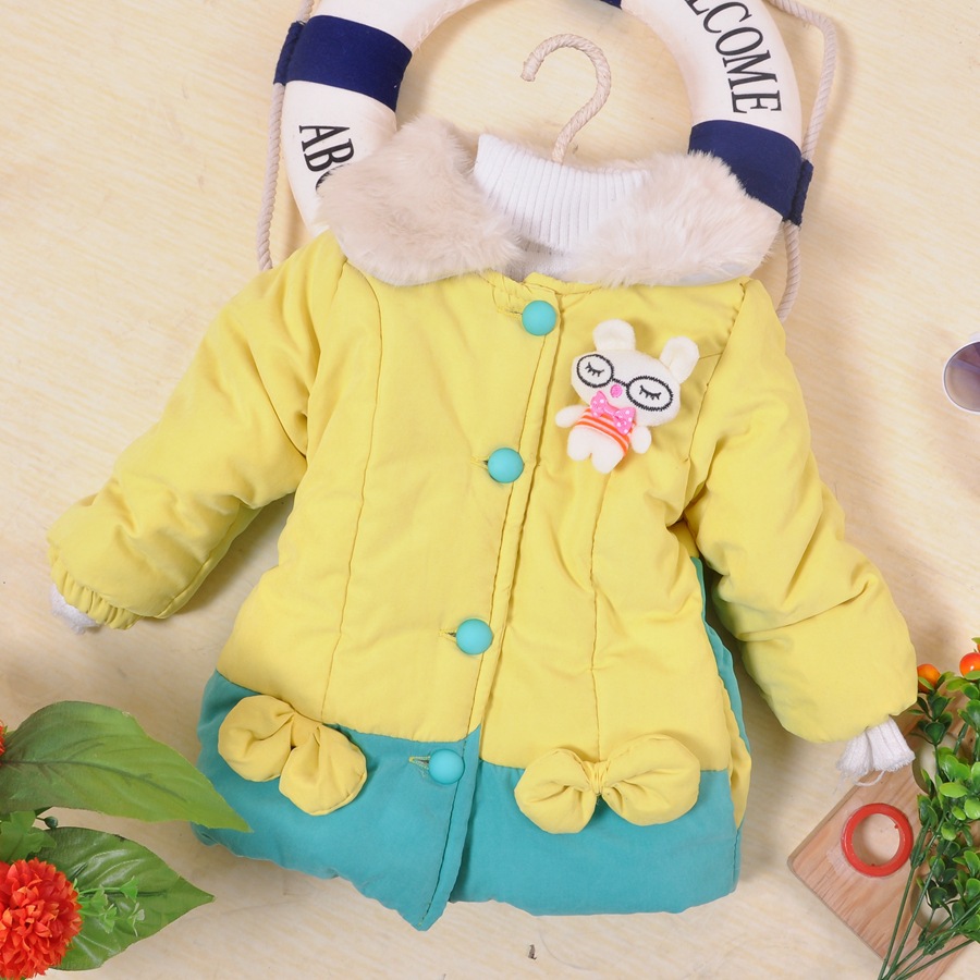 秋冬新款韩版童装 <em>女童</em>撞色毛毛领<em>棉服</em> 拼色可