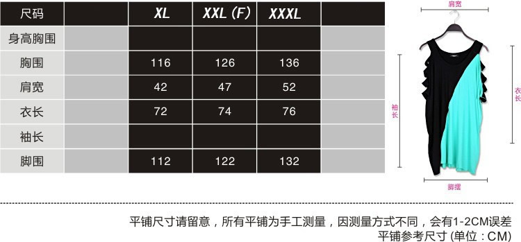 TX098增加码数尺寸表