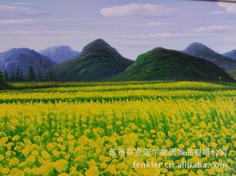 油画客厅装饰画别墅挂画精绘原野油菜花风景】价格,厂家,图片,油画