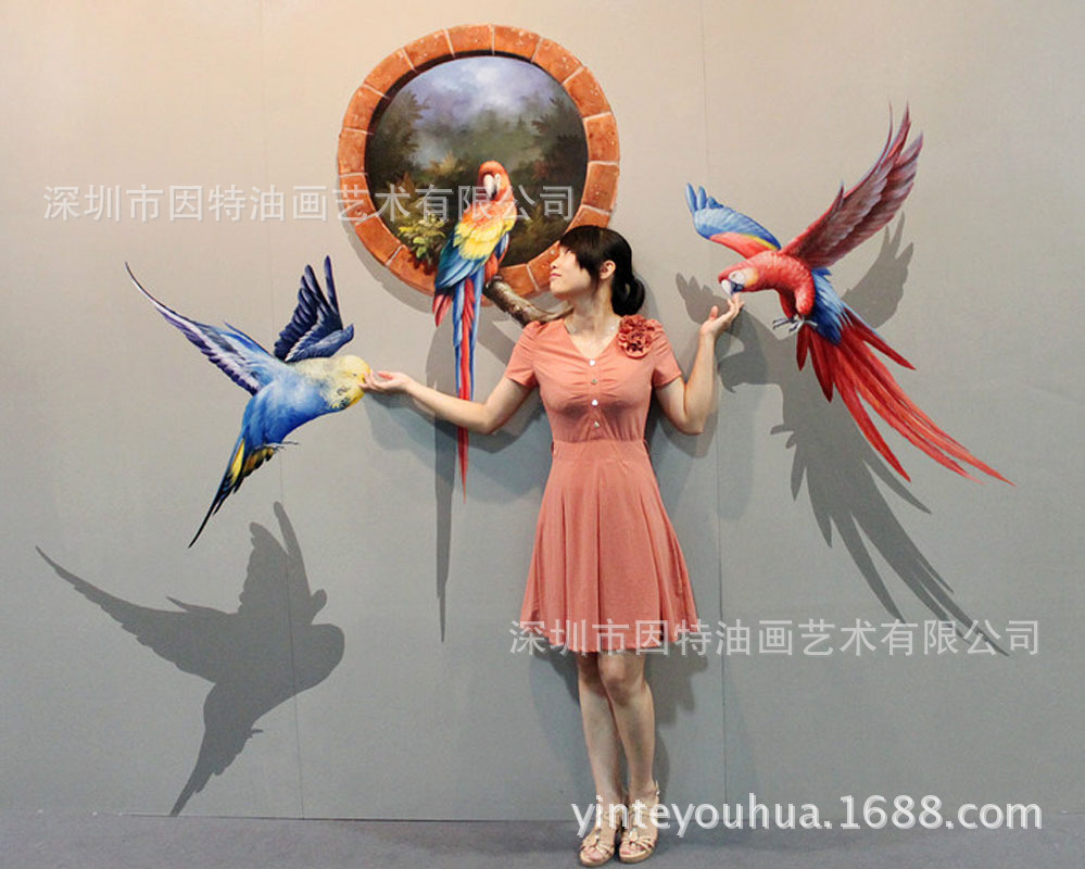 纯手工3D油画高端墙绘彩绘地画逼真写实3D立体画