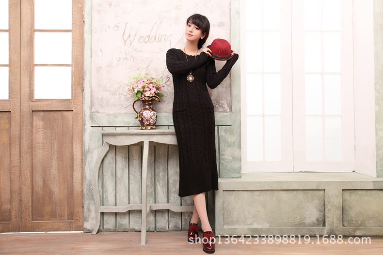 a同款韩版新款圆领复古麻花<em>毛衣长裙连衣裙</em>】