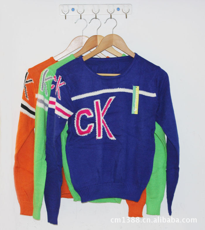 【新款圆领套头女装 <em>英文</em>字母设计 现货批发毛