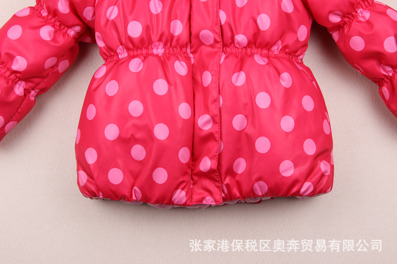 【火熱】外貿品牌童裝批發 淺色圓點大紅色 女童棉衣 兒童棉衣