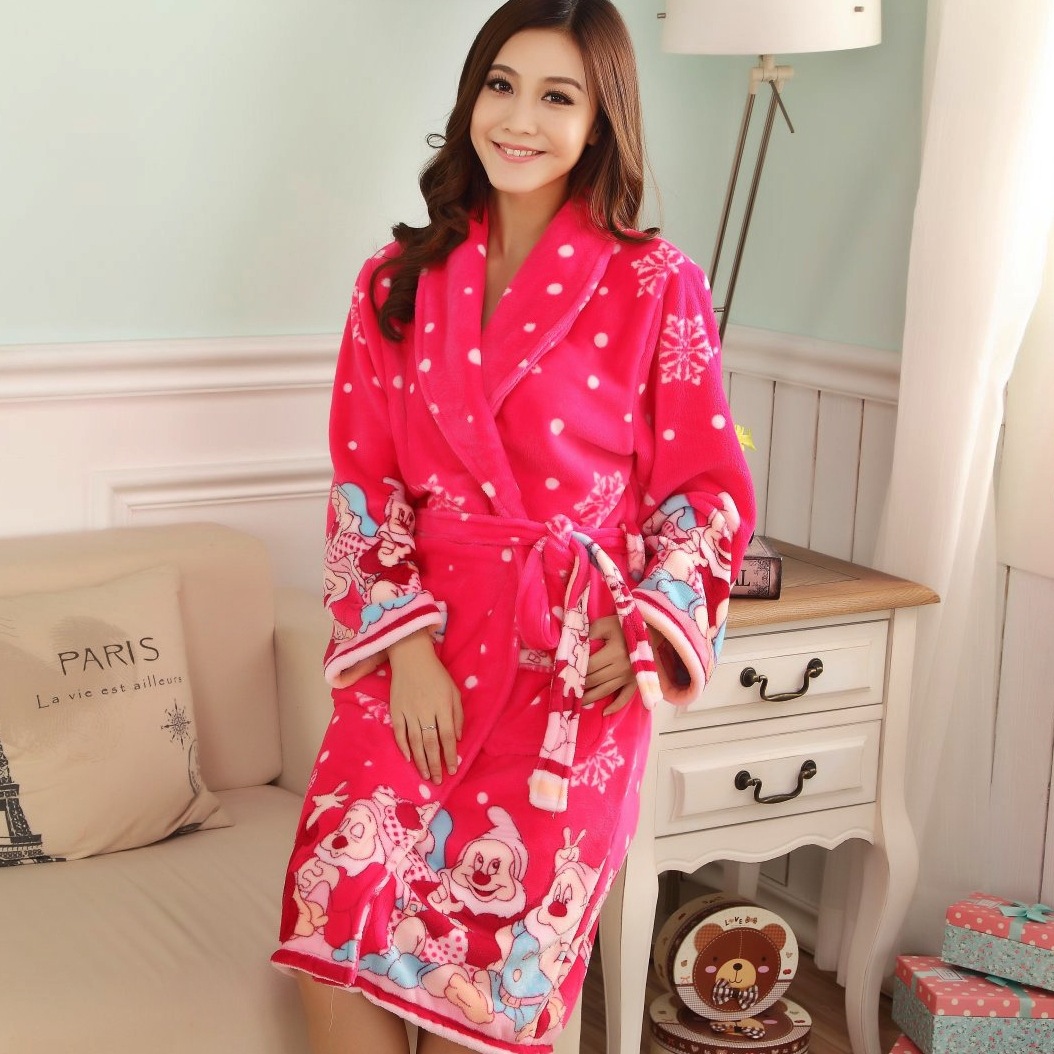 厂家直销秋冬新品加厚<em>法兰绒</em>女士<em>长袖睡袍</em>浴袍