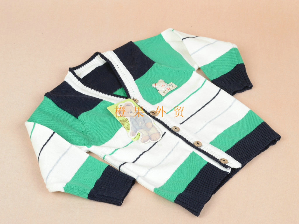 童<em>毛衣</em>-外贸童装批发 <em>男童彩色</em>条纹小熊贴布 纯