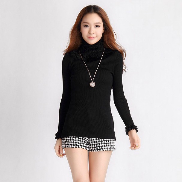 预售秋冬新款修身中长款<em>毛衣</em>高领女装蕾丝真兔