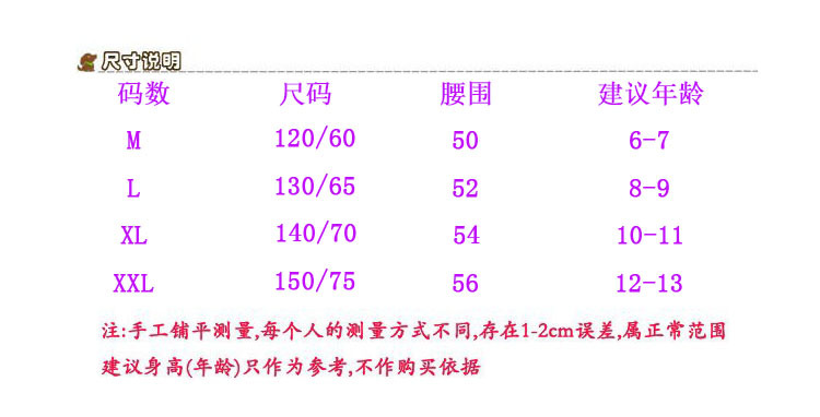 童裝尺碼對照表