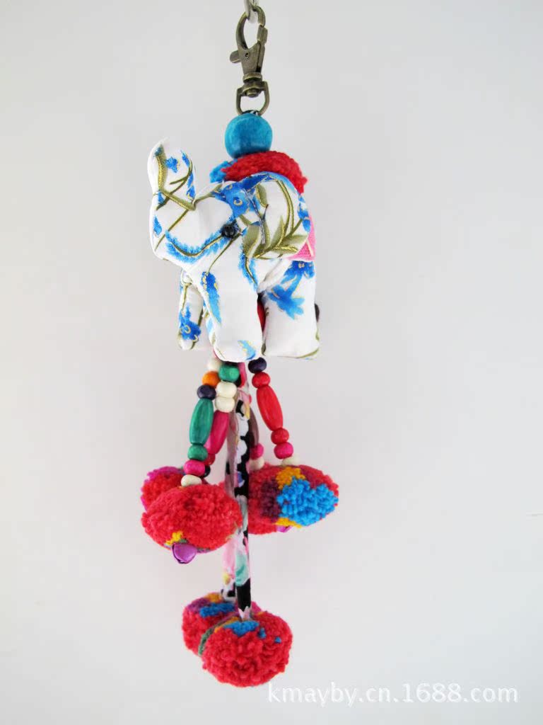 【泰国手工绒球饰品 泰国旅游纪念品大象钥匙