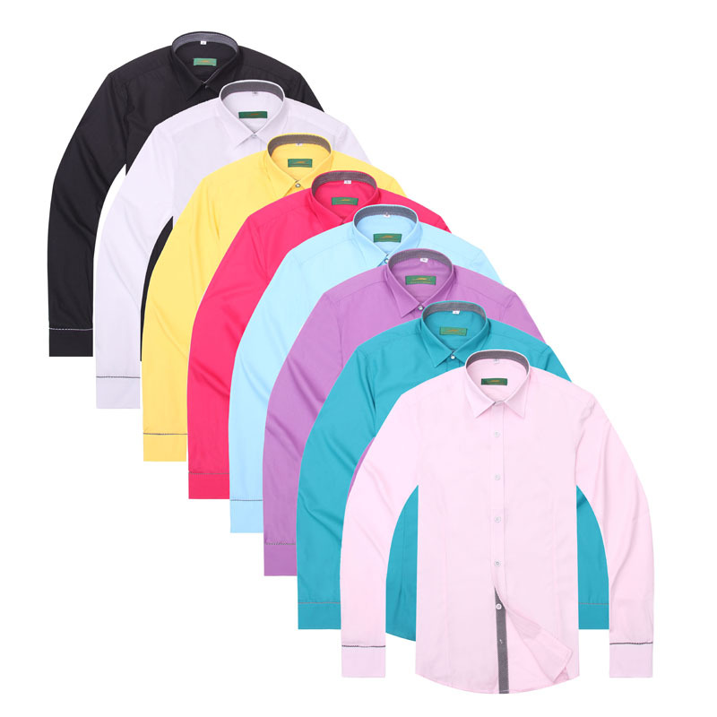 新<em>鳄鱼男士</em>长袖纯色彩色韩版修身衬衫 发廊酒