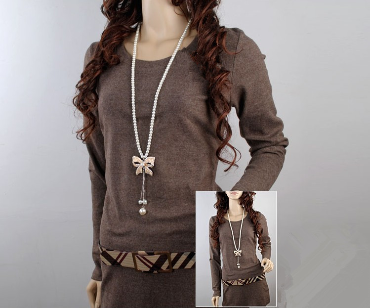 '' 时尚装饰 流苏 珍珠蝴蝶结 项链 <em>毛衣链图片</em>,X