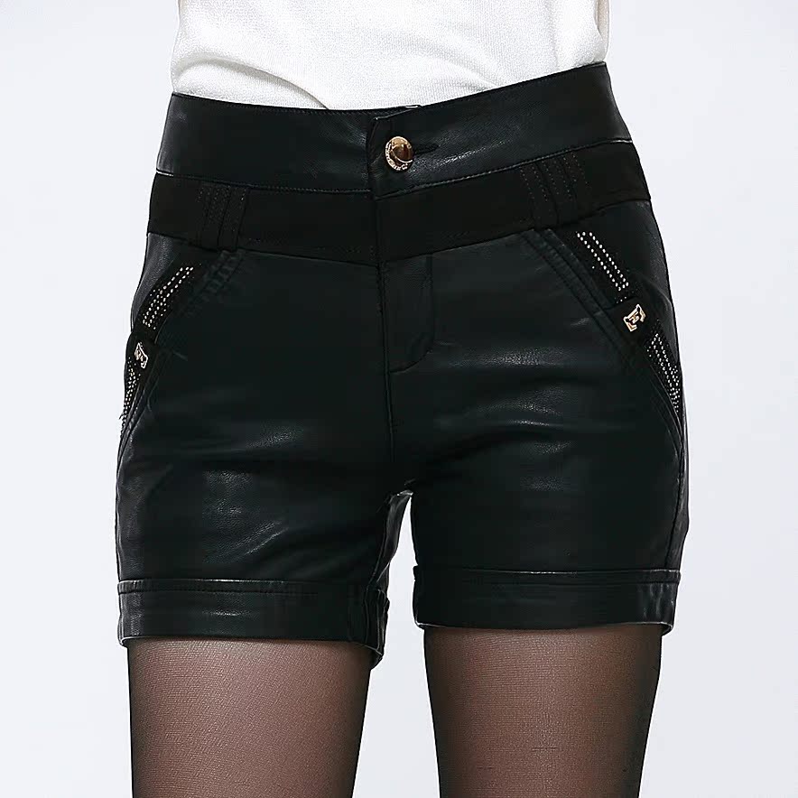 14春季新款女士<em>皮短裤</em> 显瘦PU皮时尚百搭大码