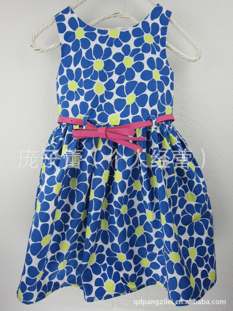 2013夏季童装新款 外贸丝绒儿童印花连衣裙 背