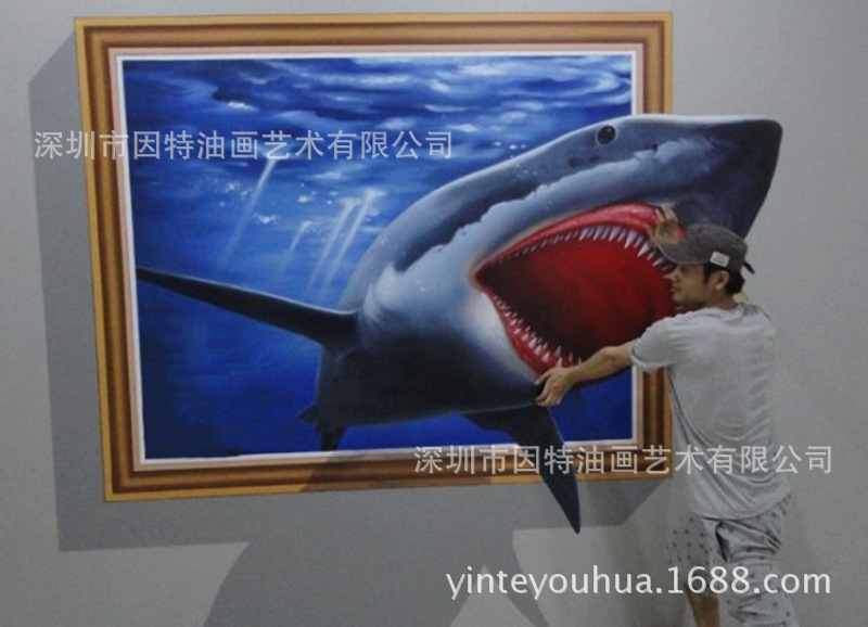 纯手工3D油画高端墙绘彩绘地画逼真写实3D立体画