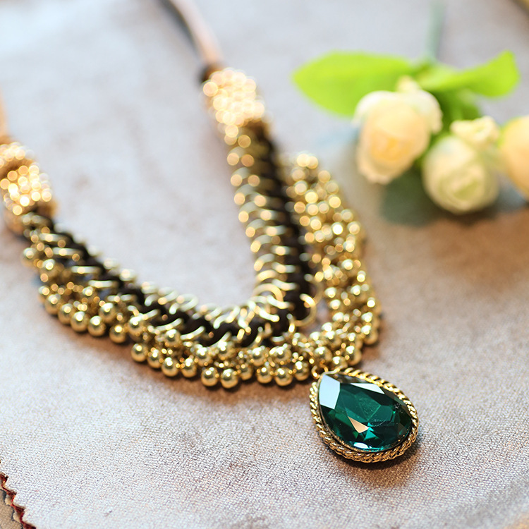 114 韩版宝石项链 编绳串珠项链 <em>短款毛衣链</em>批