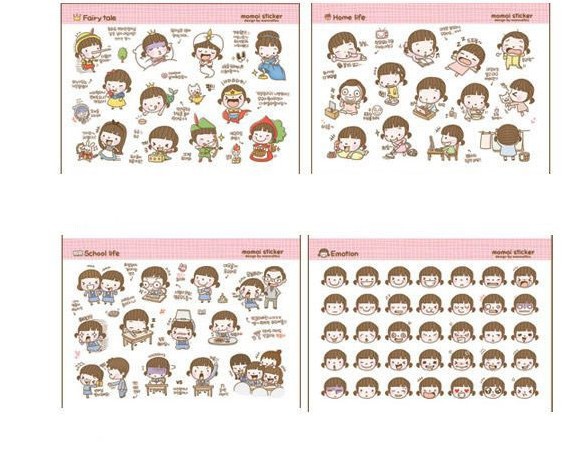 【韩国文具 可爱momo<em>女孩</em>卡卡通清新贴纸 di