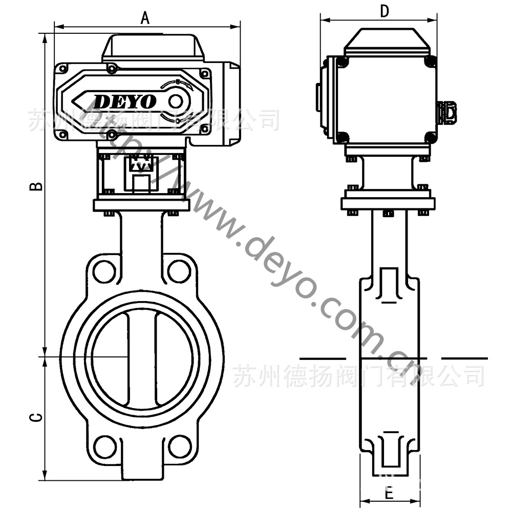 电动衬氟蝶阀尺寸图