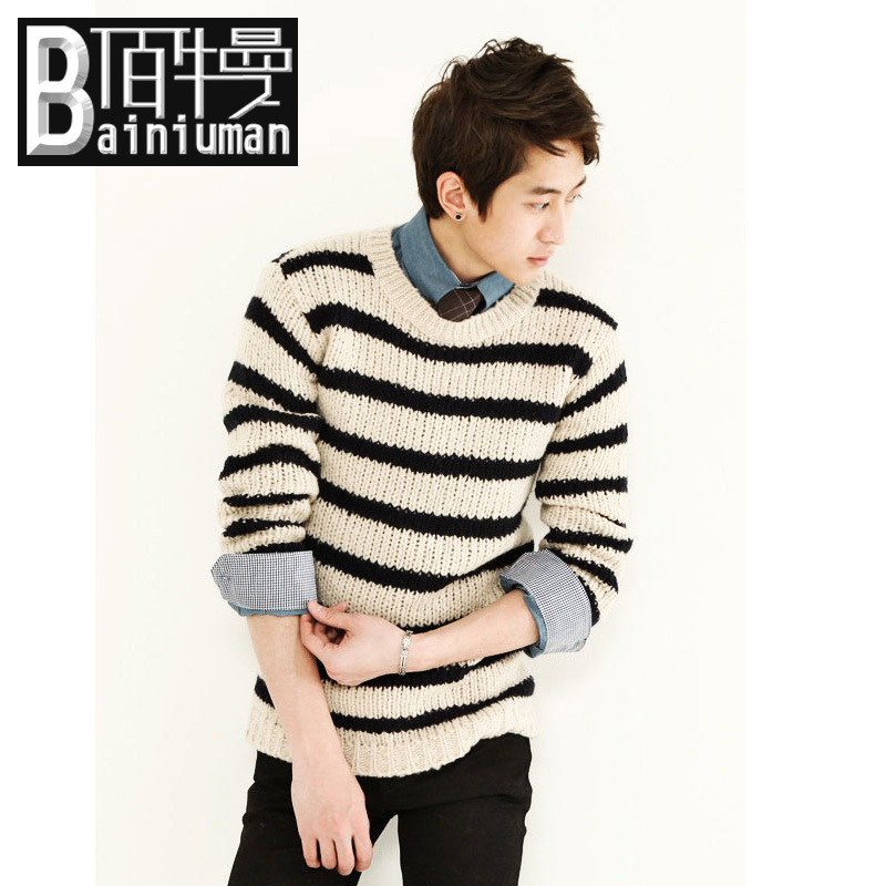 2013秋冬装新款韩版<em>毛衣男士条纹</em>毛衫复古英