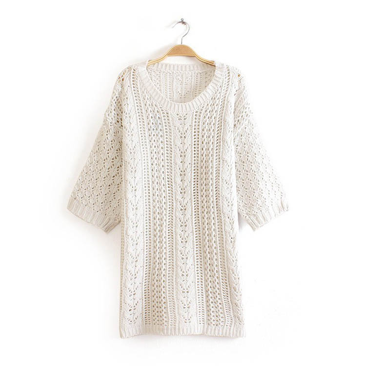 外贸款 2013新款韩版女装七分袖镂空针织衫】