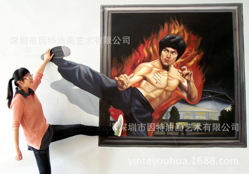 纯手工3D油画高端墙绘彩绘地画逼真写实3D立体画