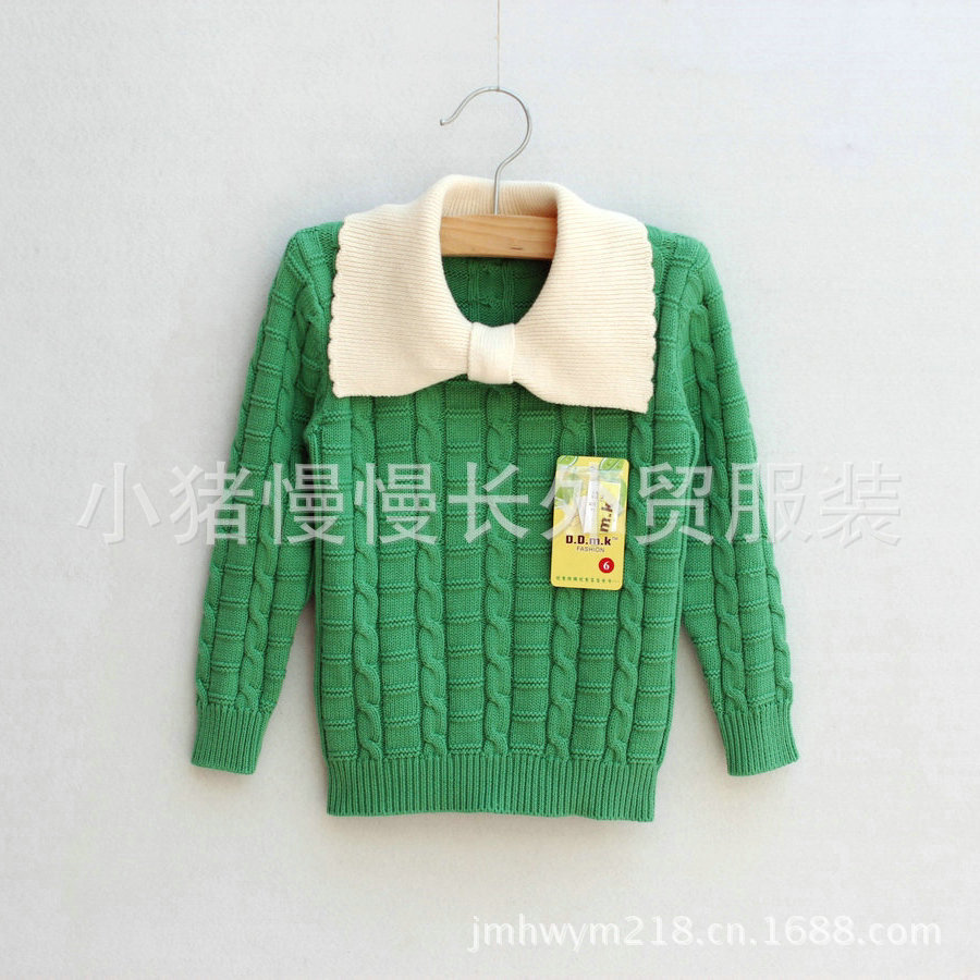 L3122 外贸童装 <em>女童</em> 蝴蝶领<em>麻花</em>编织纯棉毛衣