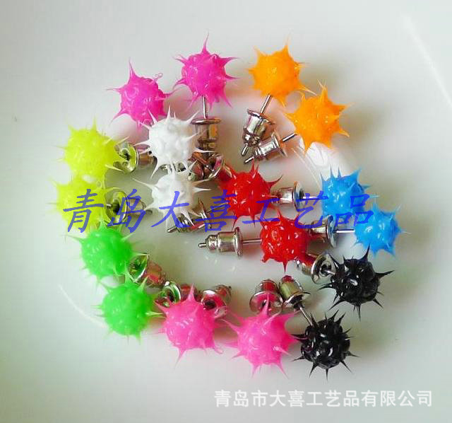 【13新款硅胶i拉丝毛毛球耳钉双色西瓜虫】