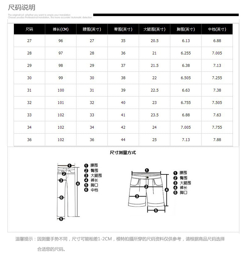 大码尺码表