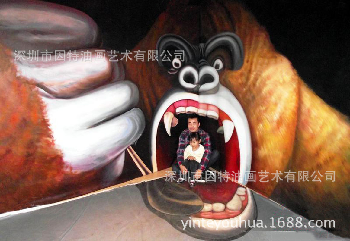 纯手工3D油画高端墙绘彩绘地画逼真写实3D立体画