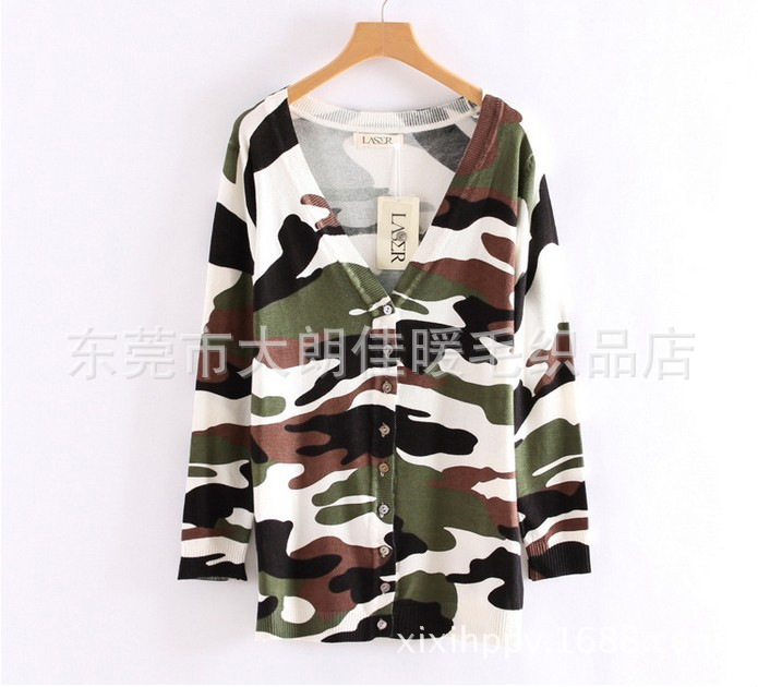 【2013新品<em>印花</em>针织<em>开衫</em>迷彩<em>印花</em>毛衣中长款
