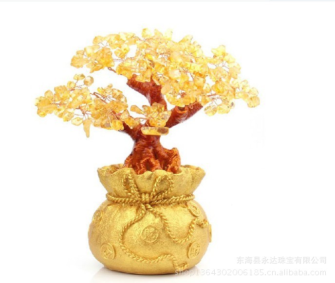 特价 黄水晶树摆件钱袋 摇钱树招财树 聚财纳福镇宅助运