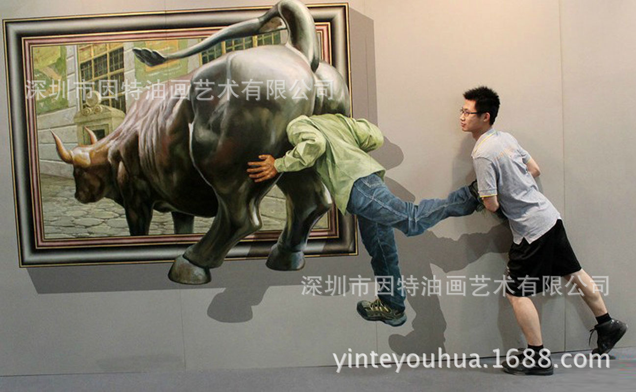 纯手工3D油画高端墙绘彩绘地画逼真写实3D立体画