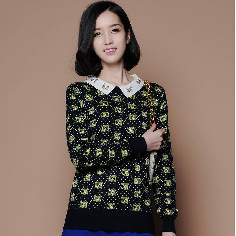 2013秋冬新款韩版虎头<em>娃娃领</em>针织<em>毛衣</em>套头打