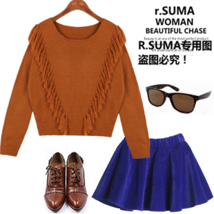 批发采购女式<em>毛衣</em>-欧美风 <em>宽松短款</em>流苏<em>套头</em>打