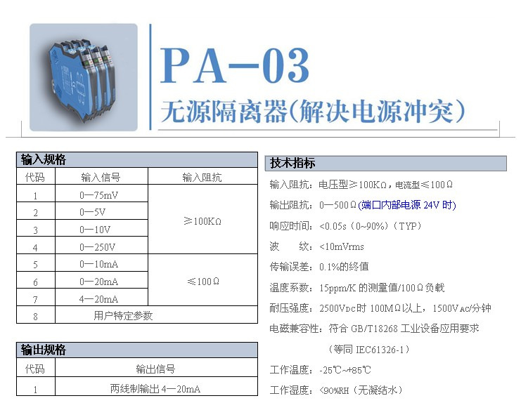 【PA-03无源隔离器 南京帕罗肯 PARAGON 分