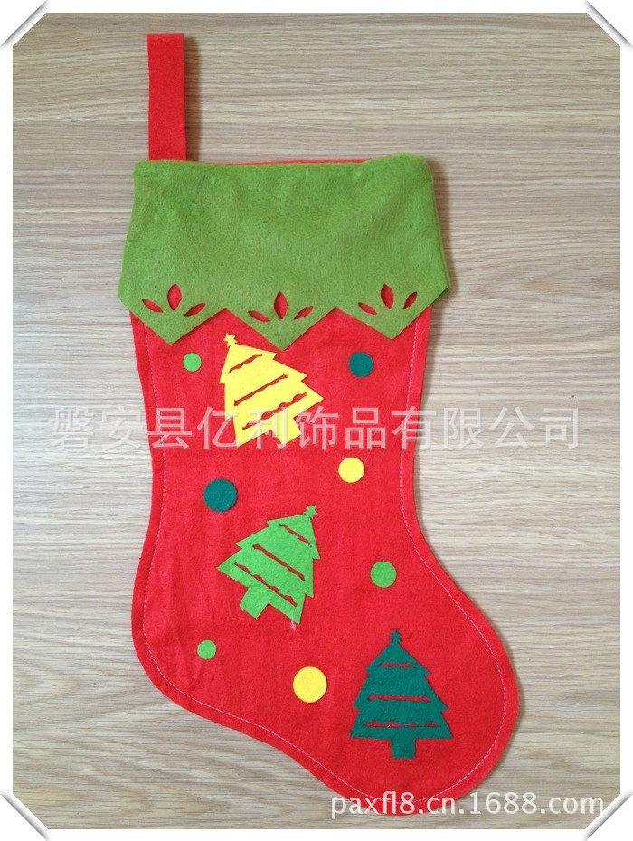 销无纺布车缝圣诞袜 厂家设计圣诞几何图案袜