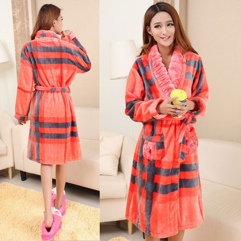 2013新款 法兰绒<em>睡袍</em>条纹长款<em>浴袍</em> 女士<em>睡衣</em>浴