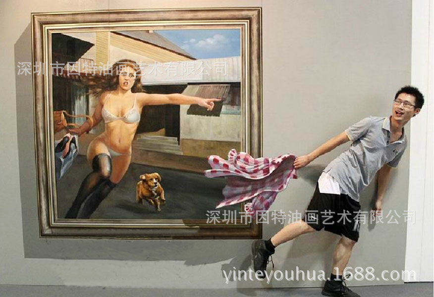 纯手工3D油画高端墙绘彩绘地画逼真写实3D立体画