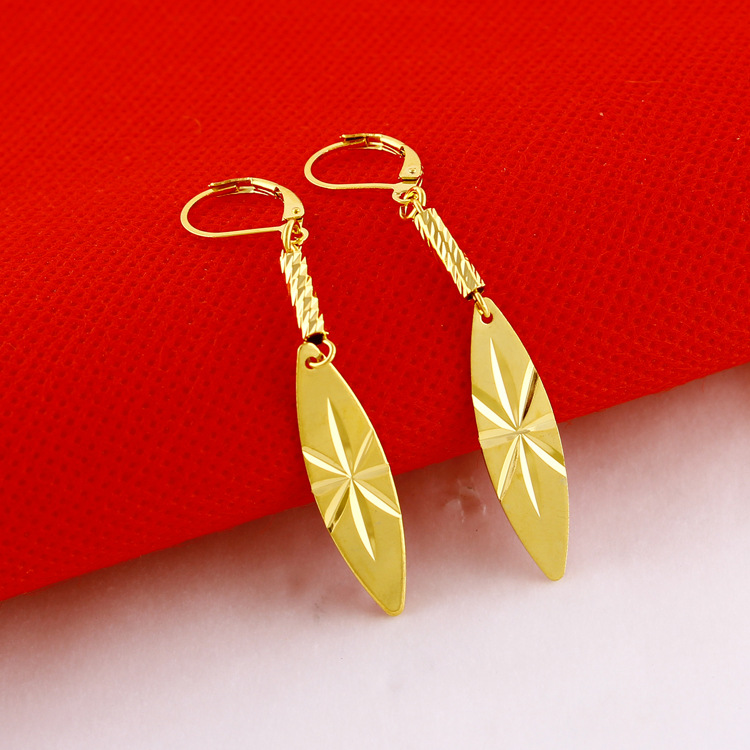 【优质黄铜镀真金 精仿黄金耳环 耳饰批发 叶子