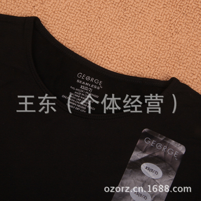 原单英国GEORGE圆领纯色弹力瑜伽短袖运动打底T